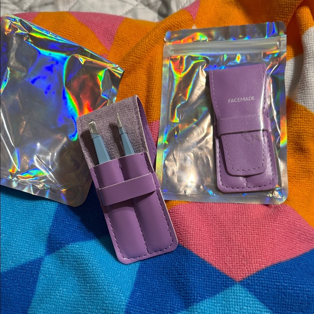 Purple Tweezer & Tool Pouch Set - Compact Travel Case